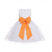 White/Orange Rosebuds Satin Tulle Flower Girl Dress Events 815T