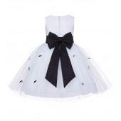 White/Black Rosebuds Satin Tulle Flower Girl Dress Events 815T