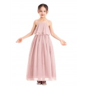 Blush Pink A-Line Ruffle Chiffon Dress Chiffon Flower Girl Dress 192