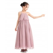 Mauve A-Line Ruffle Chiffon Dress Chiffon Flower Girl Dress 192