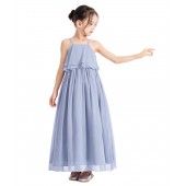 Dusty Lavender A-Line Ruffle Chiffon Dress Chiffon Flower Girl Dress 192