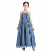 Steel Blue A-Line Ruffle Chiffon Dress Chiffon Flower Girl Dress 192