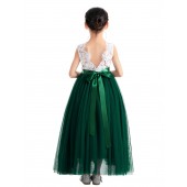 Forest Green Scalloped V-Back Lace A-Line Flower Girl Dress 207R
