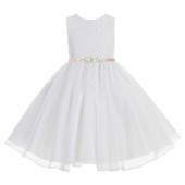 White / Blush Pink Lace Organza Flower Girl Dress 186