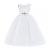 White V-Back Satin Flower Girl Dress 219R5