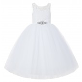 White V-Back Lace Flower Girl Dress Lace Tutu Dress 212R5thin