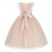 Blush Pink Backless Feather Dress Ostrich Feather Dress OS3