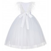 White Backless Feather Dress Ostrich Feather Dress OS3