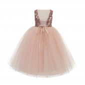 Rose Gold / Blush Pink Vintage Corset Flower Girl Dress Tutu Dress 205
