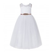 White / Rose Gold Tulle A-Line Lace Flower Girl Dress 178R1