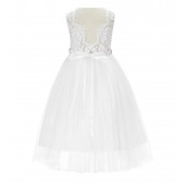 White Scalloped V-Back Lace A-Line Flower Girl Dress 207R2