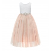 Blush Pink Scalloped V-Back Lace A-Line Flower Girl Dress 207R7