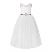 Ivory / Burgundy A-Line Tulle Lace Flower Girl Dress 178R7