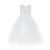 White Sequin V-Back Flower Girl Dress LG1