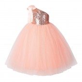 Rose Gold / Peach One-Shoulder Sequins Tutu Flower Girl Dress 182