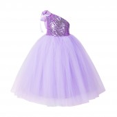 Lilac One-Shoulder Sequins Tutu Flower Girl Dress 182