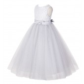 Silver Lace Tulle Tutu Flower Girl Dress 188