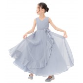 Dusty Blue Ruffle Trim Chiffon Dress Chiffon Flower Girl Dress 324