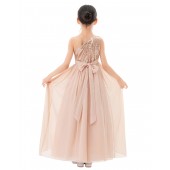 Rose Gold / Blush Pink One Shoulder Chiffon Flower Girl Dress 328
