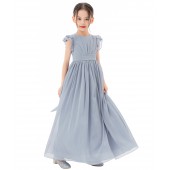 Dusty Blue Chiffon Flower Girl Dress Ruffle Chiffon 822