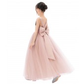 Blush Pink Satin Flower Girl Dress Backless Tulle Dress 722