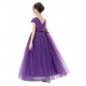 Purple Sequin Flower Girl Dress Cap Sleeves 323