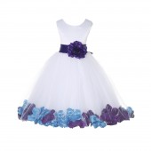 Ivory/Cadbury-Turquoise Tulle Mixed Rose Petals Flower Girl Dress 302T