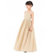 Champagne Halter Lace Dress Criss-Cross Flower Girl Dress L248