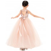 Rose Gold / Blush Pink Sequins Flower Girl Dress with Heart Cutout SH2
