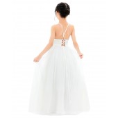Ivory Halter Lace Dress Criss-Cross Flower Girl Dress L248