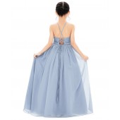 Dusty Blue Halter Lace Dress Criss-Cross Flower Girl Dress L248