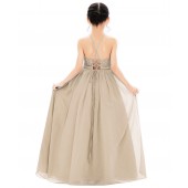 Champagne Halter Lace Dress Criss-Cross Flower Girl Dress L248