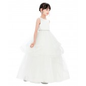 White Heart Cutout Ruffle Skirt Flower Girl Dress 329