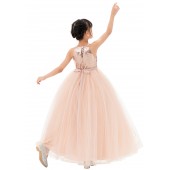 Rose Gold / Blush Pink Halter Neck Tulle Flower Girl Dress Seq4