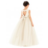 Ivory Satin Heart Cutout Flower Girl Dress with Pearl Beaded Trim P250