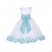 White/Tiffany Tulle Rose Petals Flower Girl Dress Wedding 302T
