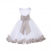 White/Biscotti Tulle Rose Petals Flower Girl Dress Wedding 302T