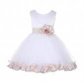 White/ Blush Pink Rose Petals Tulle Flower Girl Dress Wedding 305T