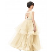 Champagne Heart Cutout Ruffle Skirt Flower Girl Dress 329