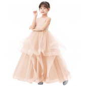 Blush Pink Heart Cutout Ruffle Skirt Flower Girl Dress 329