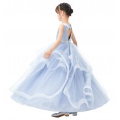 Dusty Blue Heart Cutout Ruffle Skirt Flower Girl Dress 329