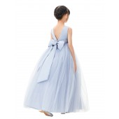 Dusty Blue V-Back Flower Girl Dress Rhinestones PR123