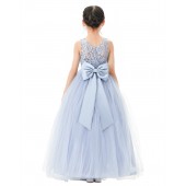 Dusty Blue Illusion Lace Flower Girl Dress 331