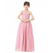 Dusty Rose Halter Lace Dress Criss-Cross Flower Girl Dress L248