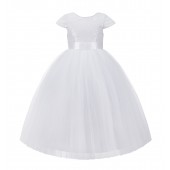 White Cap Sleeves Sequin Flower Girl Dress 211