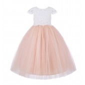 Blush Pink Floral Lace Flower Girl Dress Cap Sleeves 214