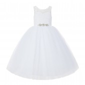 White V-Back Lace Flower Girl Dress Lace Tutu Dress 212R4