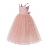 Blush Pink V-Neck Tulle Flower Girl Dress with Sequins 218
