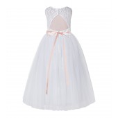 White / Blush Pink A-Line Lace Flower Girl Dress 178R2