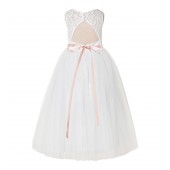Ivory / Blush Pink A-Line Tulle Lace Flower Girl Dress 178R4